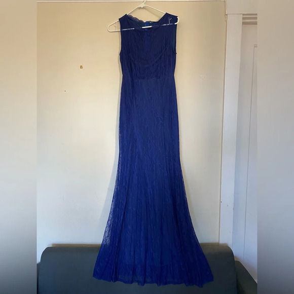 NEW! Long Blue Lace Floor Length Maxi Sleeveless Homecoming Dress Prom Gown - Picture 2 of 7